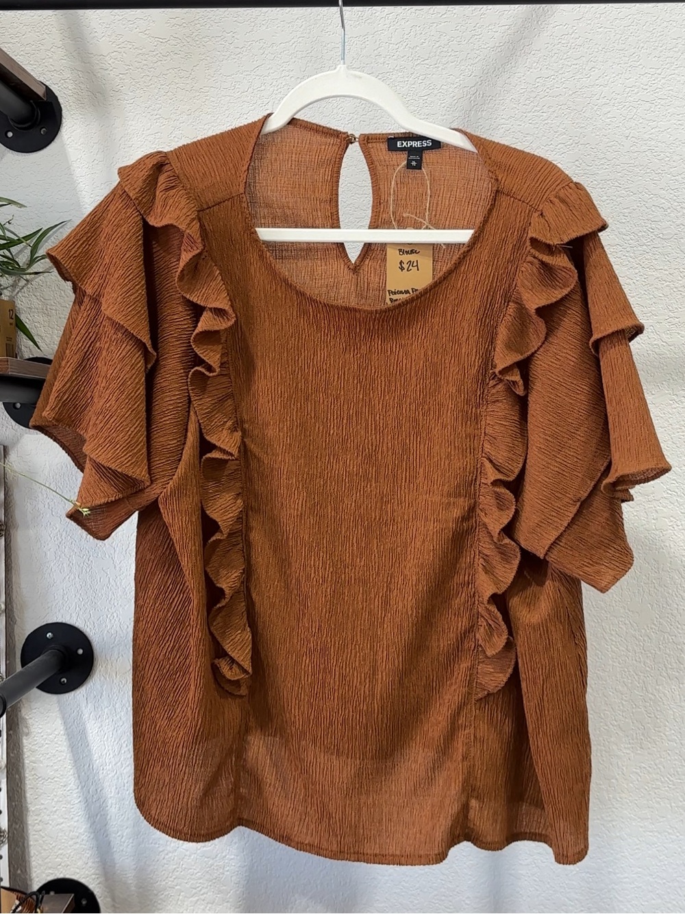 Burnt Sienna Textured Double Ruffle Top